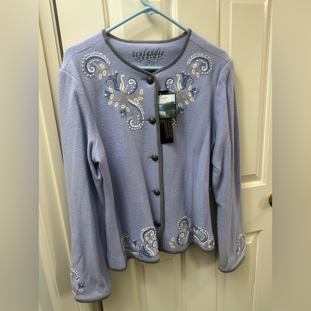 Icelandic Design Light Blue Button-up Cardigan, size L NWT